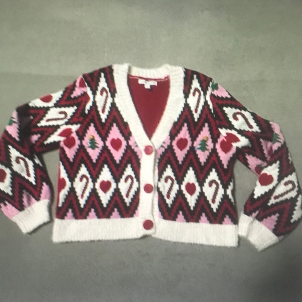 Cozy Pink and Red Patterned Sweater